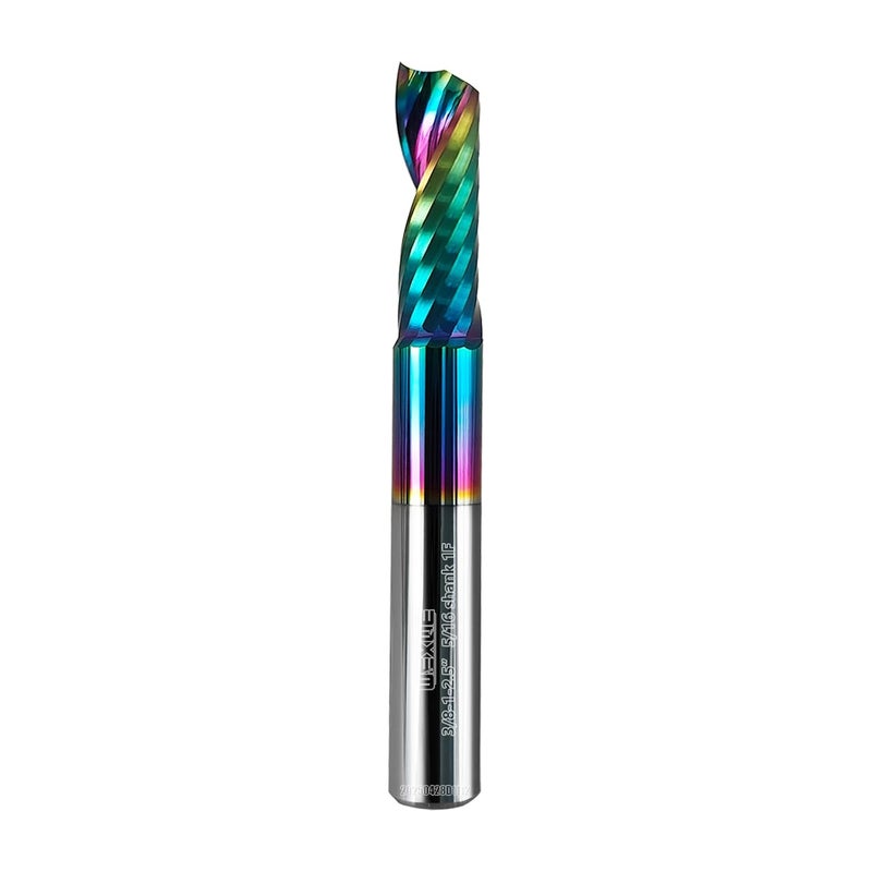WEXWE Tools Solid Carbide CNC Spiral Single Flute End Mill - for Acrylic Plate Aluminum, Wood, Plastic, Brass, Copper Cutting - 3/8 Diameter 3/8" Shank 2.5" Length,1 Flute (3/8-2.5" 1PCS) - Image 1